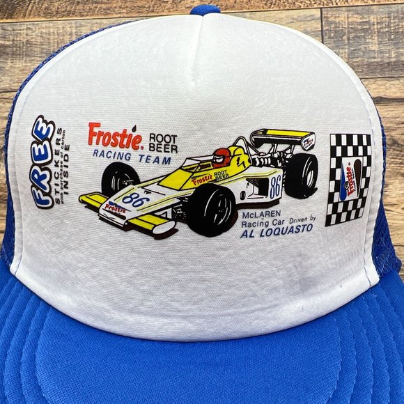 Vintage Frostie McLaren Grand Prix Mens Trucker Hat Blue Snapback Formula 1 Cap - Picture 2 of 6